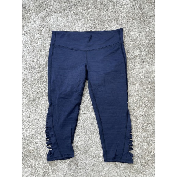 Athleta Leggings Womens Large Blue Capri High Rise Lattice Cutout Yoga Athletic - Picture 1 of 12